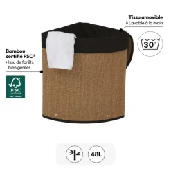 5five Panier à linge 48L, Bambou et noir