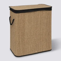 5five Panier à linge 100L, Bambou et noir