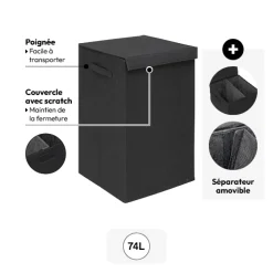 5five Panier à linge 74L, Noir