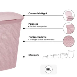 5five Panier à linge plastique 57L, Rose