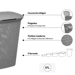 5five Panier à linge plastique 57L, Gris