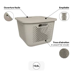 5five Panier avec couvercle 19,6L, Lin