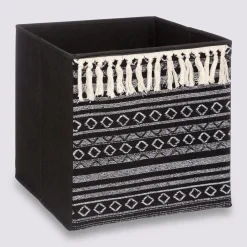 5five Panier tissu 31x31cm, Noir/blanc pompons