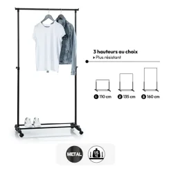 5five Portant à vêtement simple à roulettes