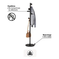 5five Porte manteau 8 crochets bois, Noir