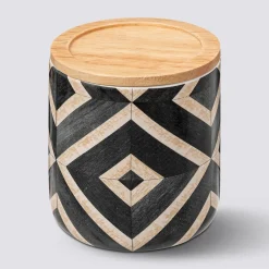 5five Pot à cotons, Noir et beige