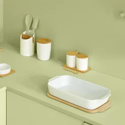 5five Pot à ustensiles 2 compartiments, Blanc