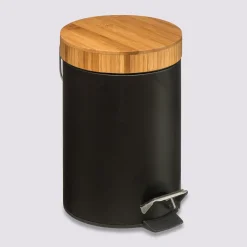5five Poubelle à couvercle bambou 3L, Noir