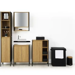 5five Poubelle à couvercle bambou 3L, Noir