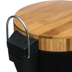 5five Poubelle à couvercle bambou 3L, Noir