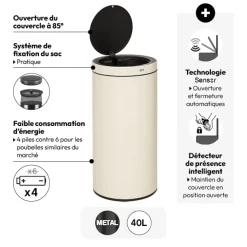 5five Poubelle automatique métal 40L, Beige