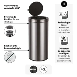 5five Poubelle automatique métal 40L, Noir