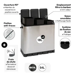 5five Poubelle de tri 3X18L, Inox
