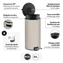 5five Poubelle métal 30L, Argile