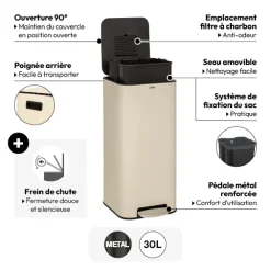 5five Poubelle métal 30L, Argile