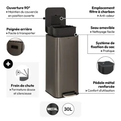 5five Poubelle métal 30L, Gris