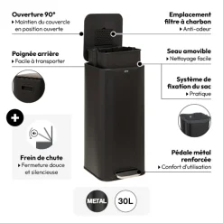 5five Poubelle métal 30L, Noir