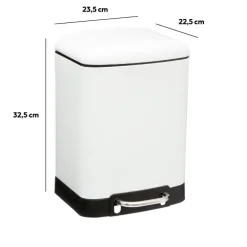 5five Poubelle rectangulaire à pédale métal 6L, Blanc