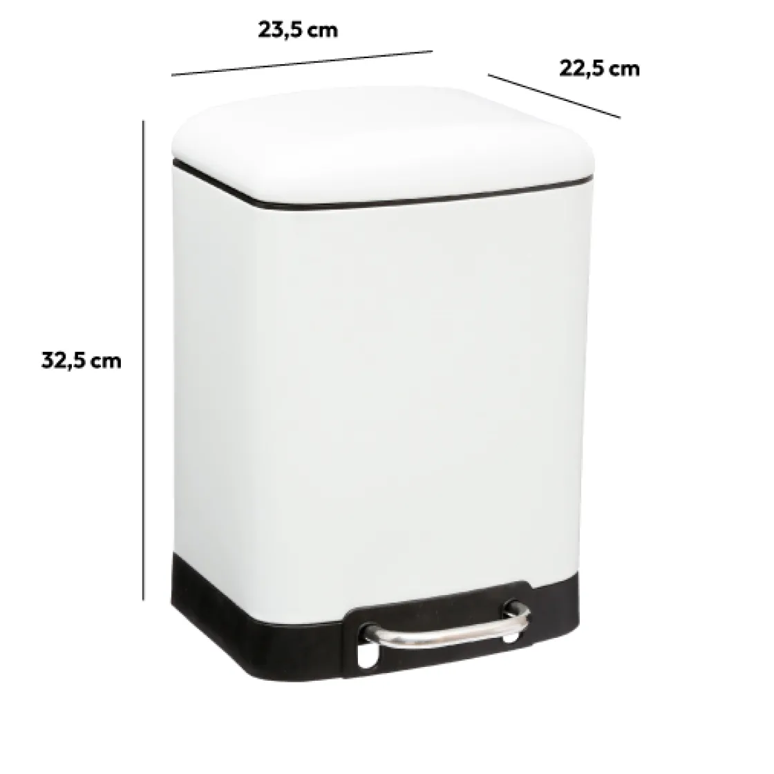 5five Poubelle rectangulaire à pédale métal 6L, Blanc