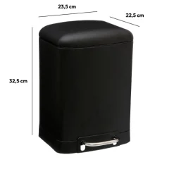 5five Poubelle rectangulaire à pédale métal 6L, Noir