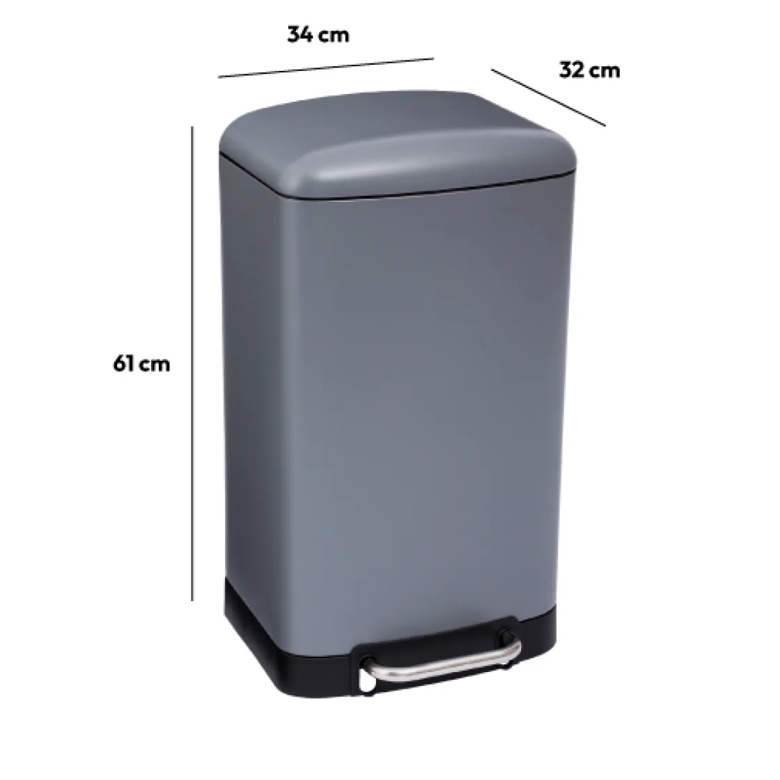 5five Poubelle rectangulaire à pédale métal 30L, Gris