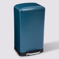 5five Poubelle rectangulaire à pédale métal 30L, Bleu marine