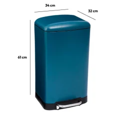 5five Poubelle rectangulaire à pédale métal 30L, Bleu marine
