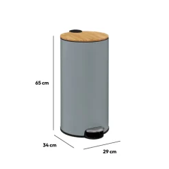 5five Poubelle ronde avec couvercle bambou 30L, Gris