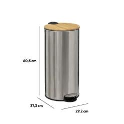 5five Poubelle ronde avec couvercle bambou 30L, Inox