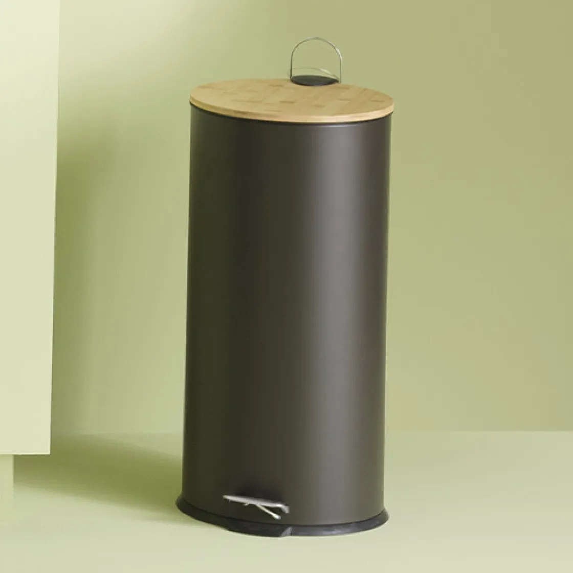 5five Poubelle ronde avec couvercle bambou 30L, Noir