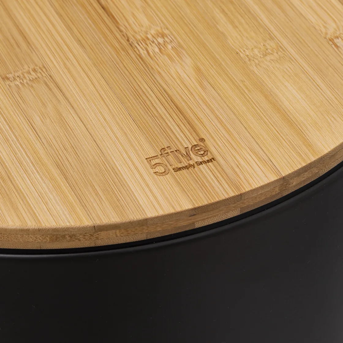 5five Poubelle ronde avec couvercle bambou 30L, Noir