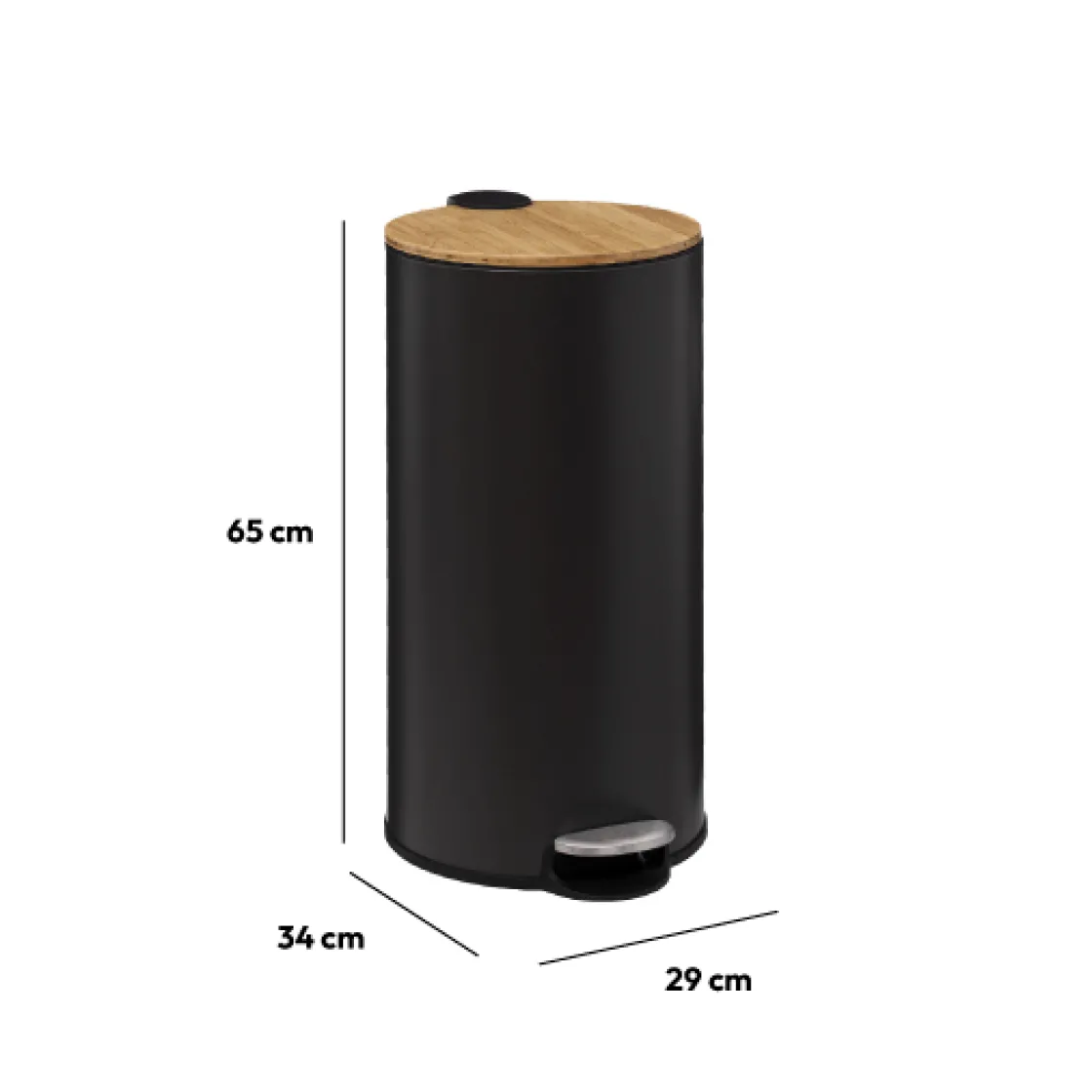 5five Poubelle ronde avec couvercle bambou 30L, Noir