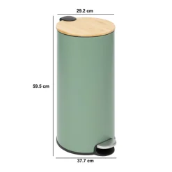 5five Poubelle ronde Soft Close couvercle bambou 30L, Vert