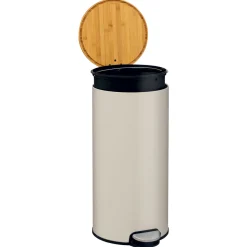 5five Poubelle ronde Soft Close couvercle bambou 30L, Lin