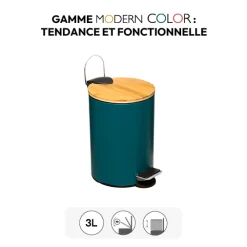 5five Poubelle Soft Close 3L, Bleu pétrole