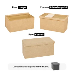 5five Pouf de rangement 2 places 76x38 cm, Toile de jute