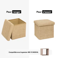 5five Pouf de rangement 31x31 cm, Toile de jute