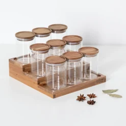 5five Présentoir à épices avec lot de 9 bocaux, Acacia