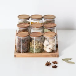 5five Présentoir à épices avec lot de 9 bocaux, Acacia