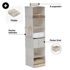 5five Rangement chaussures 6 cases avec panier, Beige