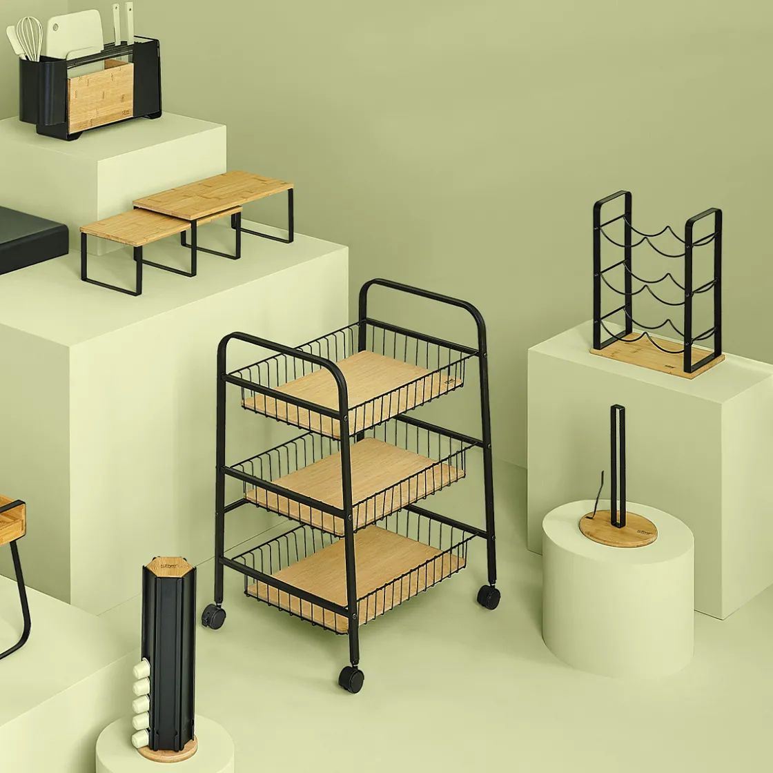 5five Resserre à roulettes 3 étages, Noir