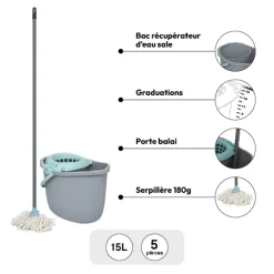 5five Seau essoreur et balai 15L