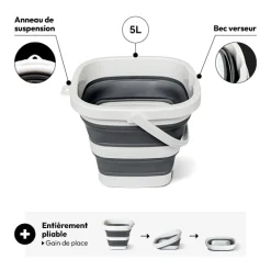 5five Seau rétractable 5L, Gris et blanc