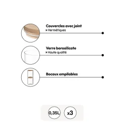 5five Set de 3 bocaux en verre, 350ml