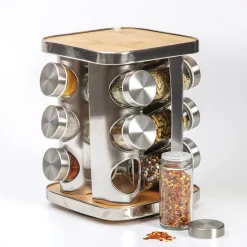 5five Support à épices x12 rotatif - Inox, Bambou