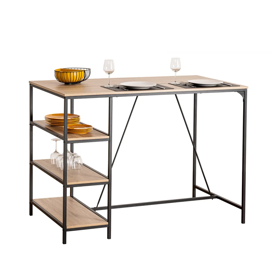 5five Table bar 3 étagères, Effet chêne naturel