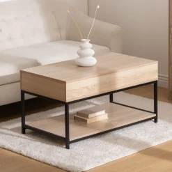 5five Table basse plateau relevable, Effet chêne naturel