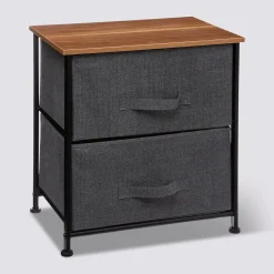 5five Table de chevet 2 tiroirs, Métal gris