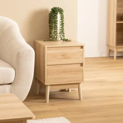 5five Table de chevet 2 tiroirs, Effet chêne naturel