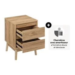5five Table de chevet 2 tiroirs, Effet chêne naturel